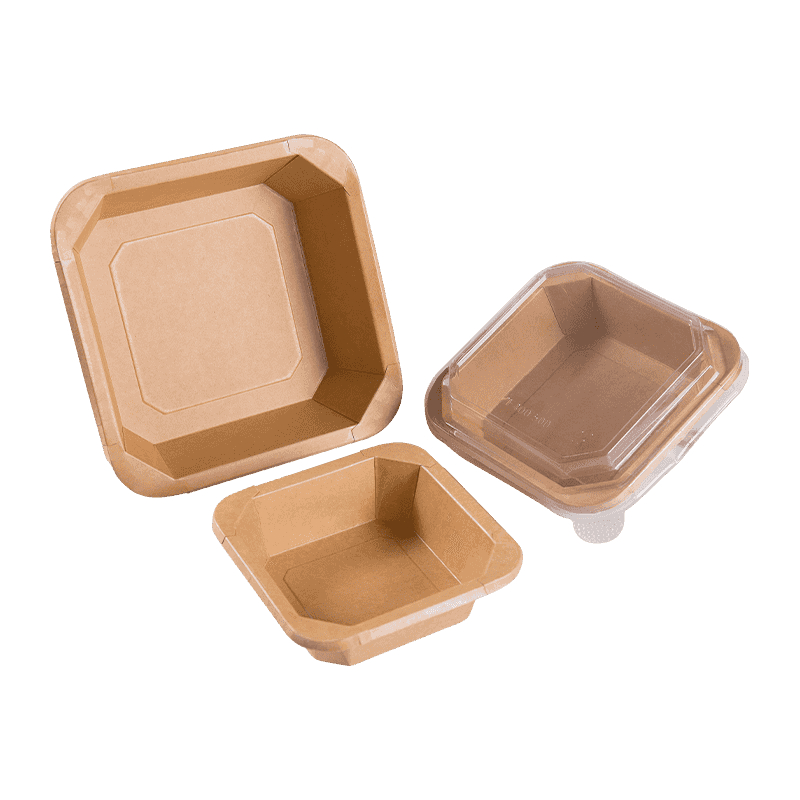 Cuencos de papel kraft desechables en forma octogonal para ensaladas con tapa PET