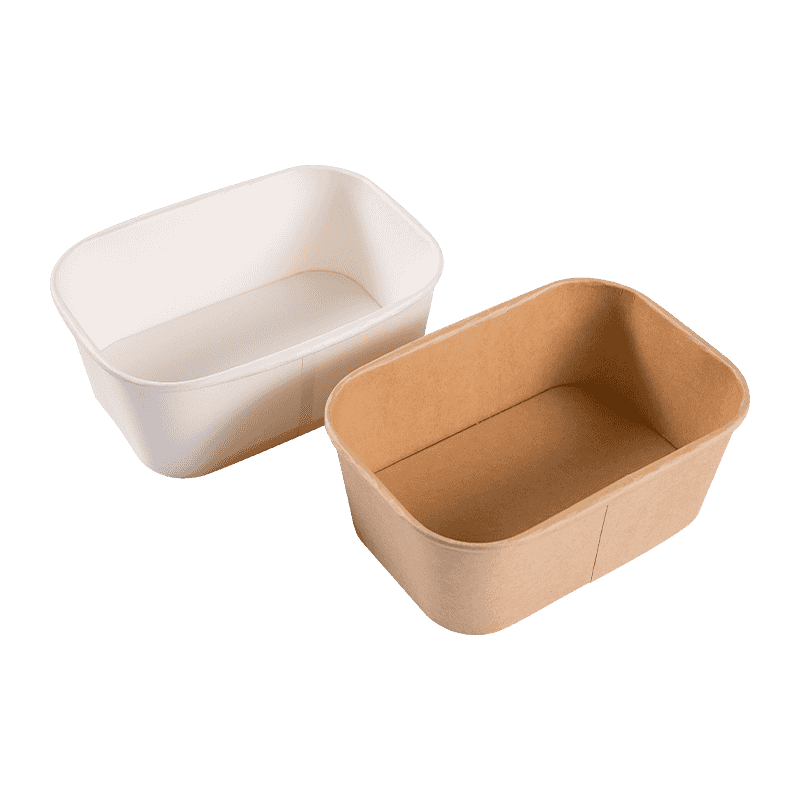 Cuencos de papel kraft desechables y compostables en forma rectangular para comida para llevar