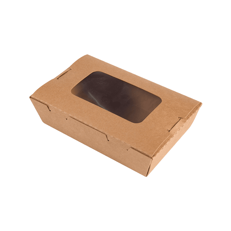 Cajas de comida desechables de papel kraft con una ventana para ensaladas y comidas para llevar