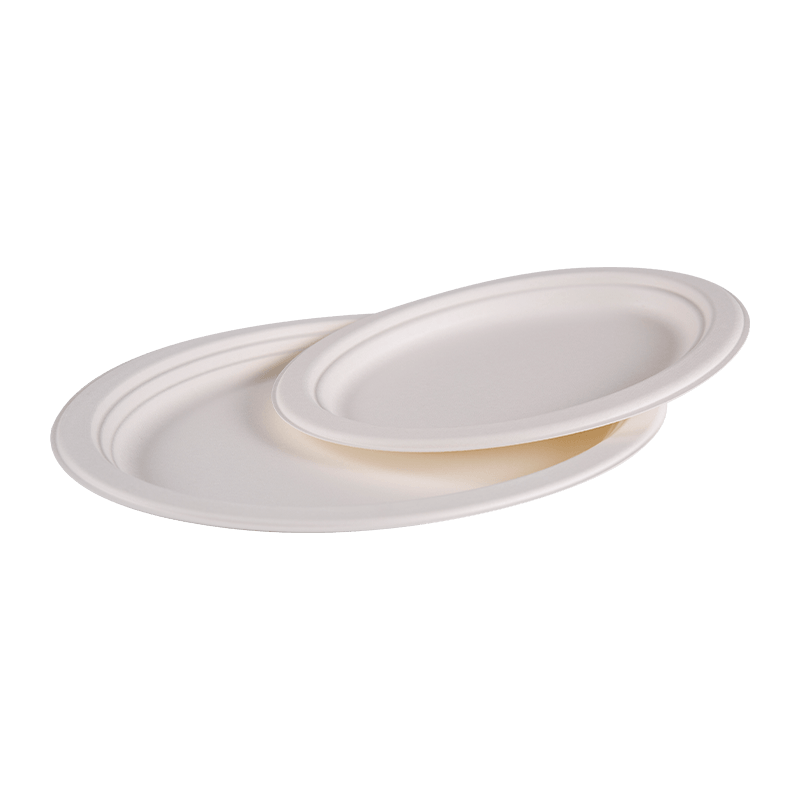 Plato redondo desechable, compostable, hecho de bagazo de caña