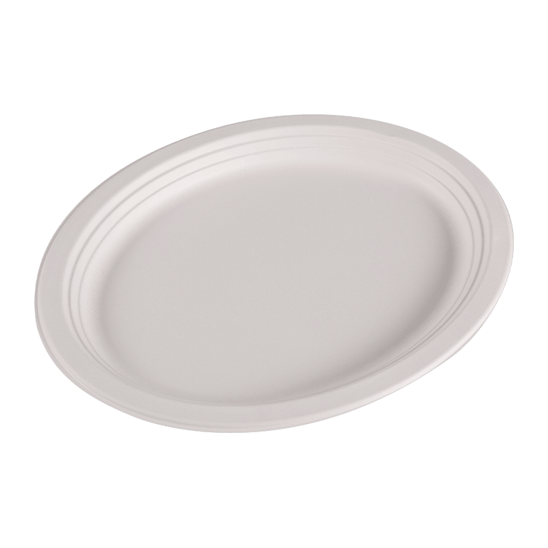 Plato redondo desechable, compostable, hecho de bagazo de caña