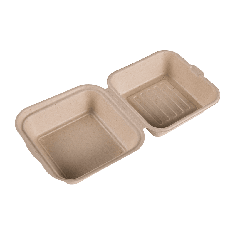 Caja de almuerzo para hamburguesas de comida para llevar, hecha de bagazo de caña, cuadrada