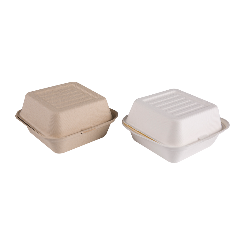 Caja de almuerzo para hamburguesas de comida para llevar, hecha de bagazo de caña, cuadrada