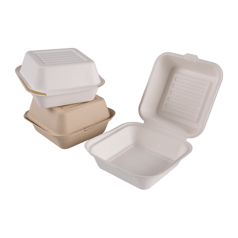 Caja de almuerzo para hamburguesas de comida para llevar, hecha de bagazo de caña, cuadrada