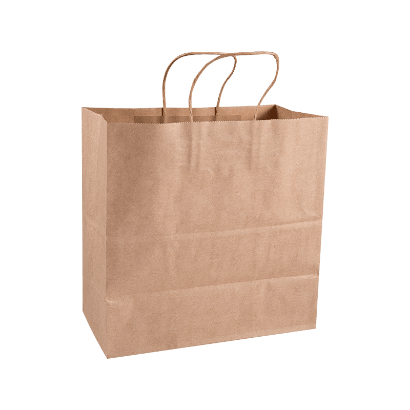 Bolsa de papel kraft con asas para compras y comida para llevar a granel