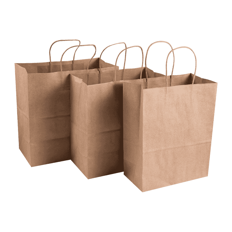 Bolsa de papel kraft con asas para compras y comida para llevar a granel